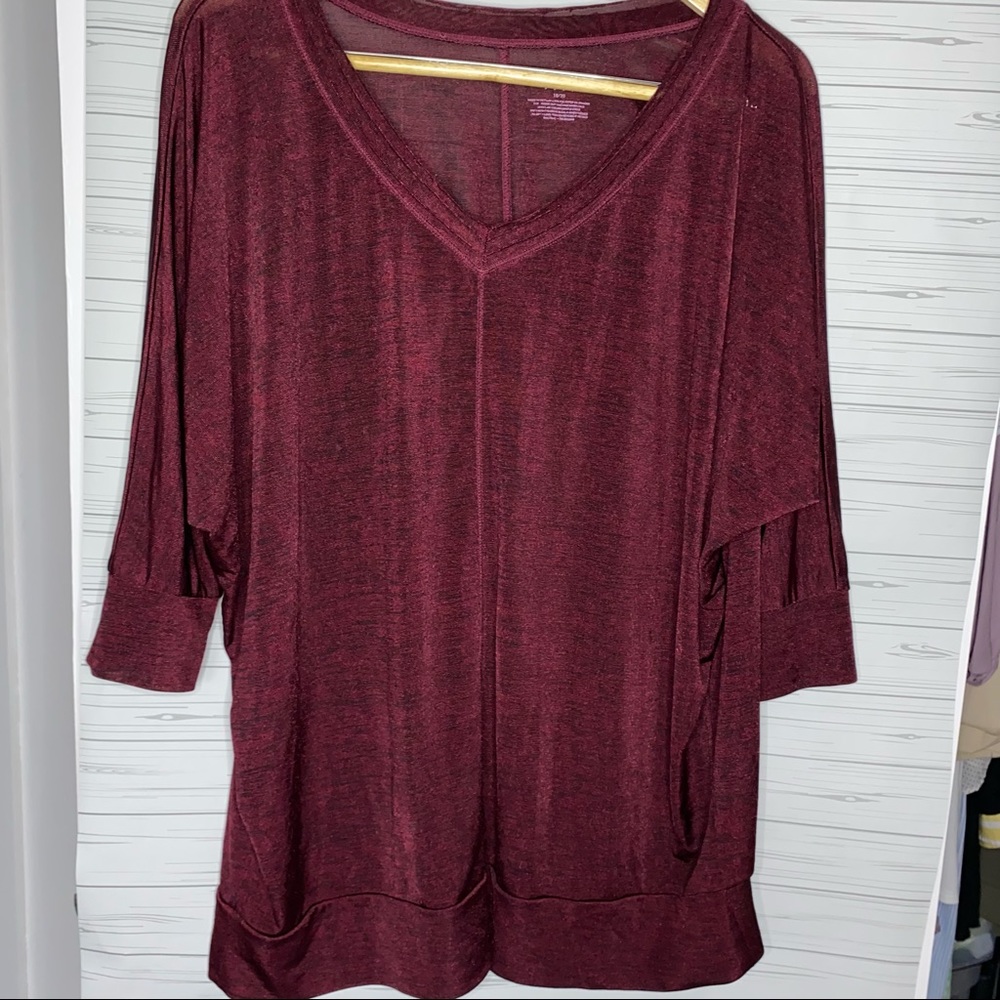 Lane Bryant 18 20 Top Blouse Metallic Red V Neck